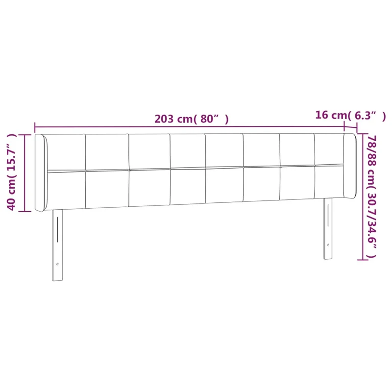 Tête de lit accessoire couchage chambre à coucher meuble à LED 203 x 16 x 78/88 cm tissu velours gris clair TDL0201285