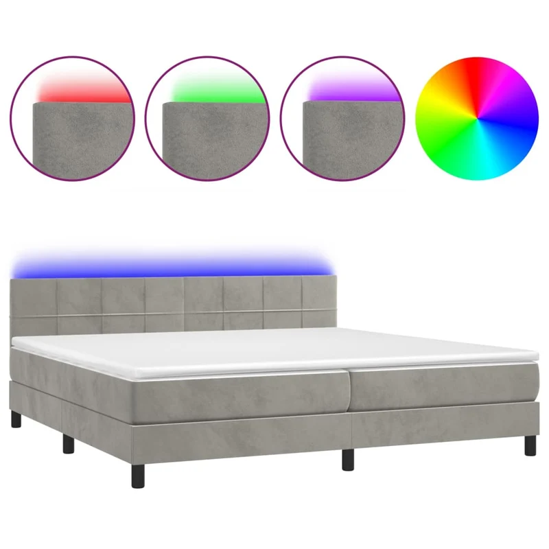 Cadre de lit LED avec sommier tête de lit matelas surmatelas 200x200 cm tissu velours gris clair TDL0207759