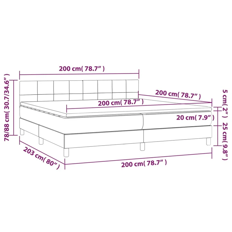 Cadre de lit LED avec sommier tête de lit matelas surmatelas 200x200 cm tissu velours gris clair TDL0207759