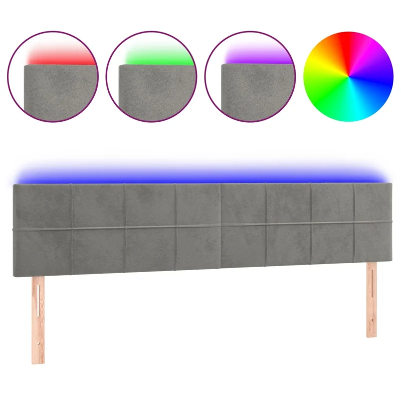 Tête de lit accessoire couchage chambre à coucher meuble à LED 200 x 5 x 78/88 cm tissu velours gris clair TDL0201313
