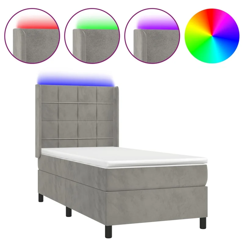 Cadre de lit LED avec sommier tête de lit matelas surmatelas 100x200 cm tissu velours gris clair TDL0207914