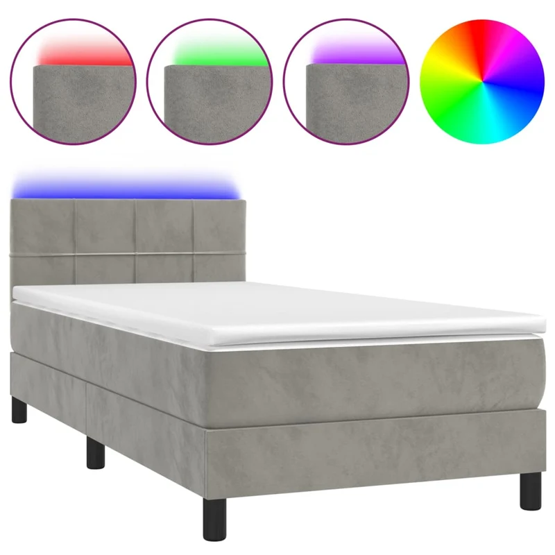 Cadre de lit LED avec sommier tête de lit matelas surmatelas 100x200 cm tissu velours gris clair TDL0207911