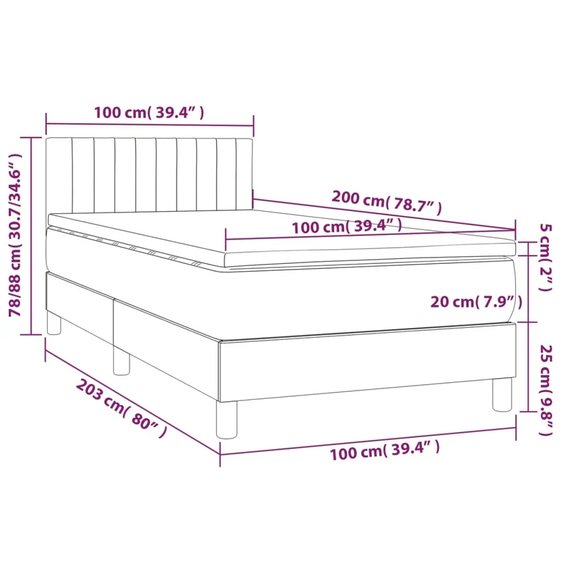 Cadre de lit LED avec sommier tête de lit matelas surmatelas 100x200 cm tissu velours gris clair TDL0207906