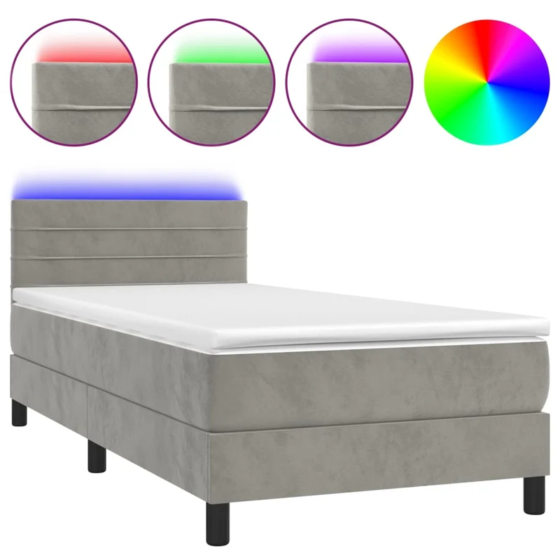Cadre de lit LED avec sommier tête de lit matelas surmatelas 100x200 cm tissu velours gris clair TDL0207922