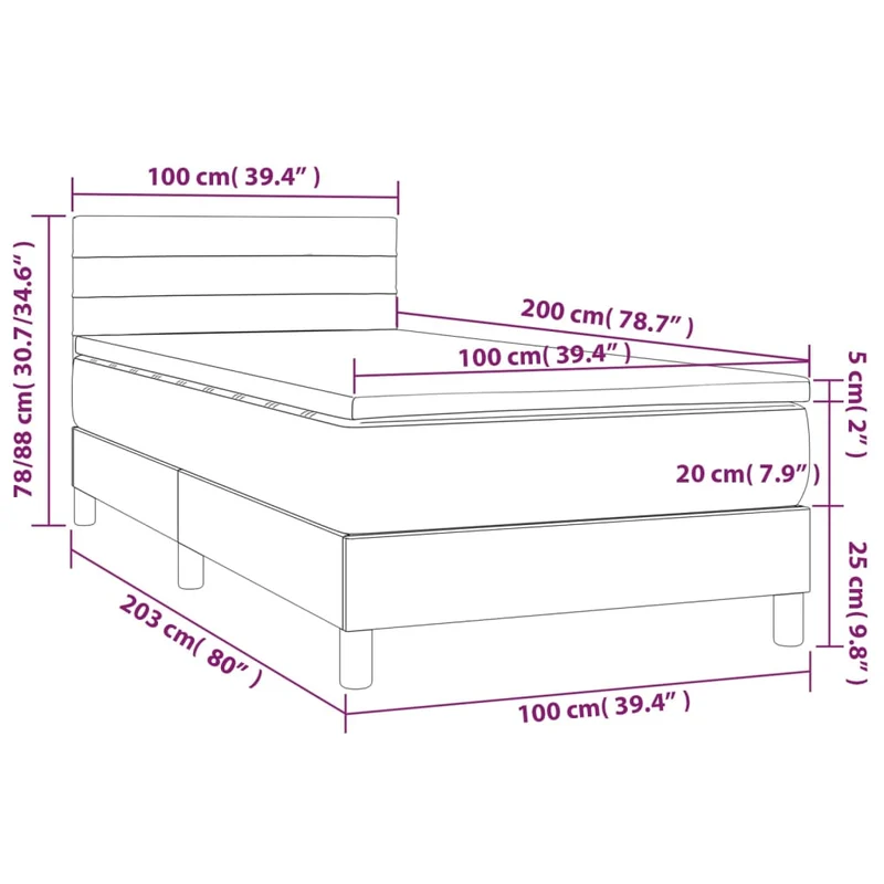 Cadre de lit LED avec sommier tête de lit matelas surmatelas 100x200 cm tissu velours gris clair TDL0207922