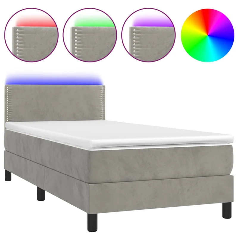 Cadre de lit LED avec sommier tête de lit matelas surmatelas 100x200 cm tissu velours gris clair TDL0207904