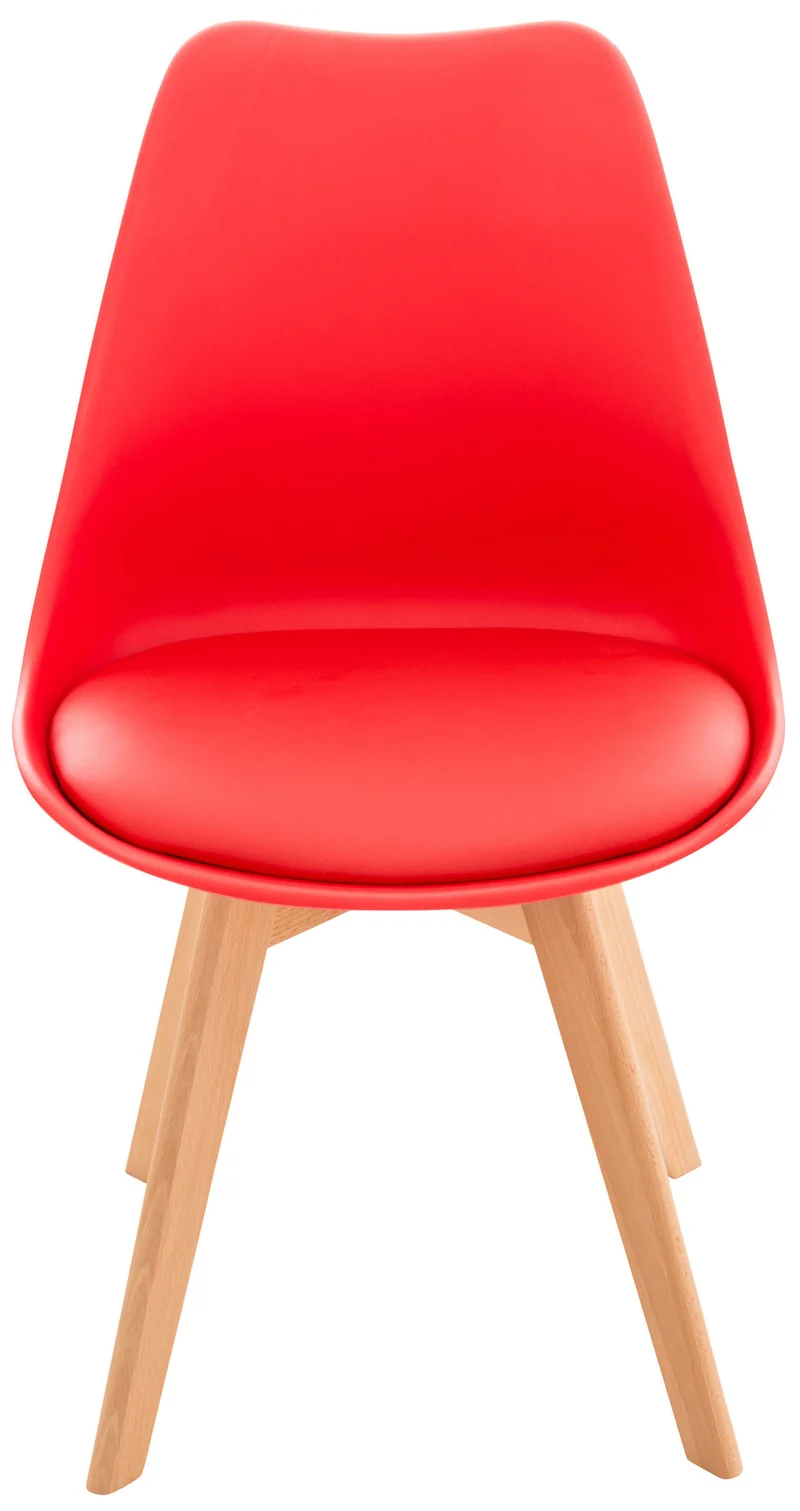 Chaise de salle à manger x1 design scandinave en plastique et PVC rouge et pieds en bois clair 10_0002273