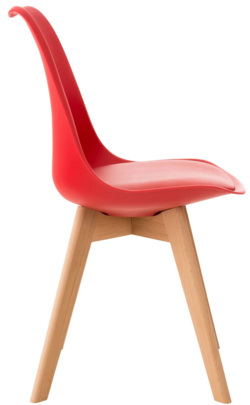 Chaise de salle à manger x1 design scandinave en plastique et PVC rouge et pieds en bois clair 10_0002273