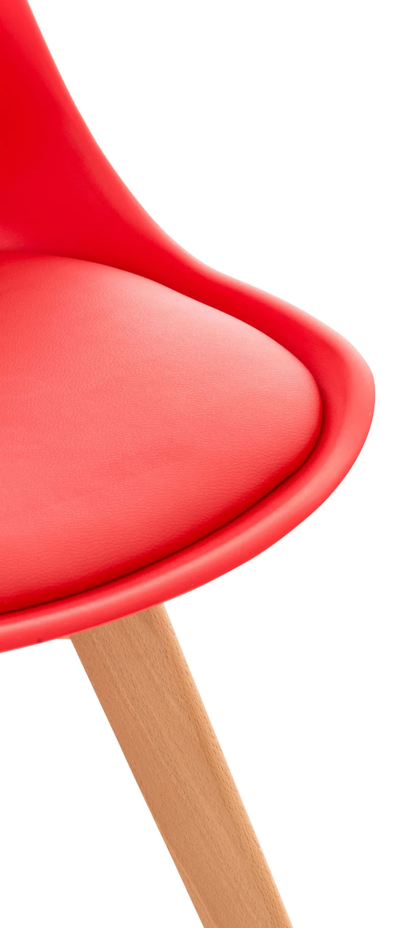 Chaise de salle à manger x1 design scandinave en plastique et PVC rouge et pieds en bois clair 10_0002273