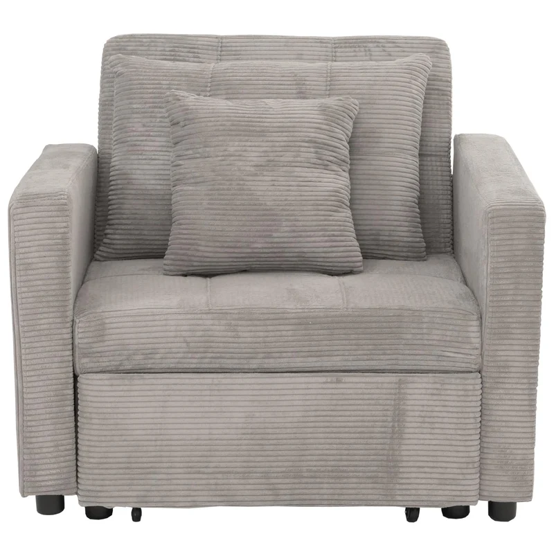 Fauteuil-lit lit d'appoint relaxation dossier réglable surface de couchage 197x100 cm tissu velours côtelé gris clair 04_0006253