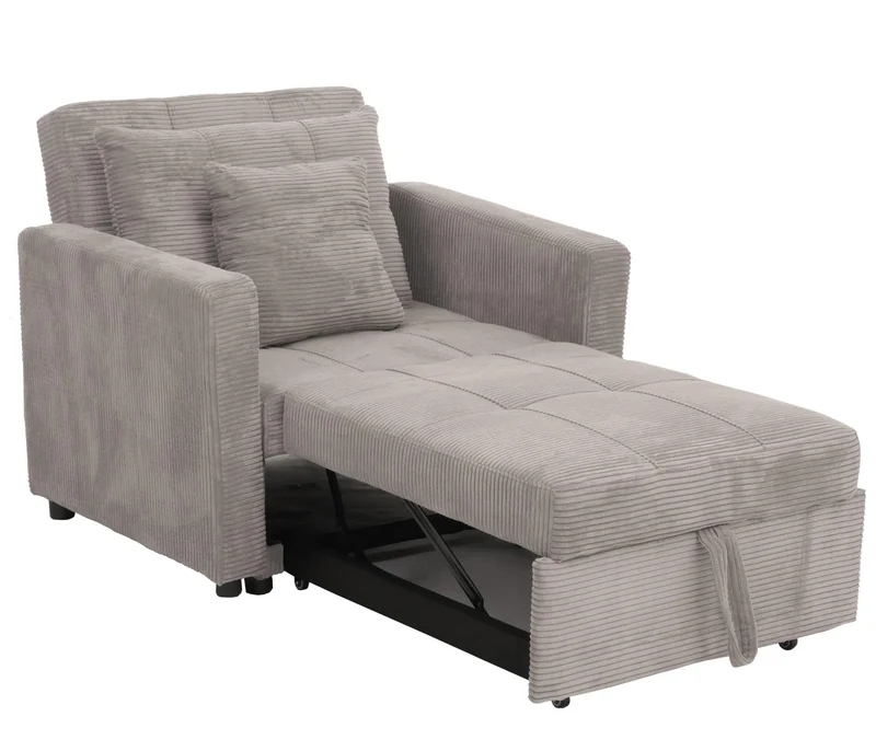 Fauteuil-lit lit d'appoint relaxation dossier réglable surface de couchage 197x100 cm tissu velours côtelé gris clair 04_0006253