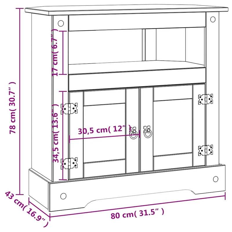 Meuble TV console avec une armoire et un compartiment 80 x 43 x 78 cm bois de pin massif DEC031991