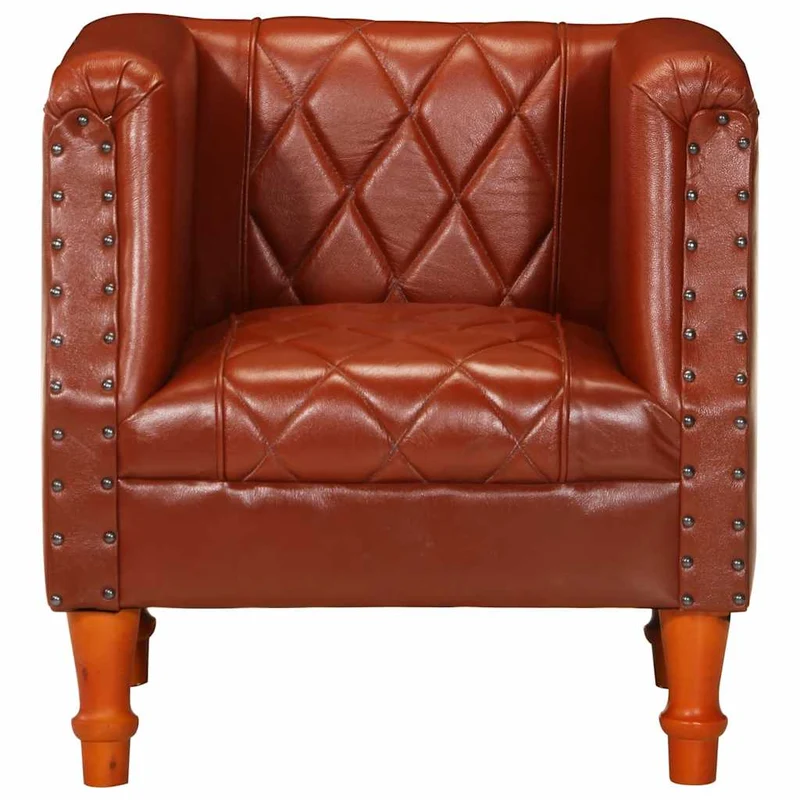 Fauteuil lounge assise confortable design moderne marron cuir véritable de chèvre DEC026460