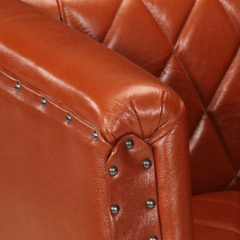 Fauteuil lounge assise confortable design moderne marron cuir véritable de chèvre DEC026460