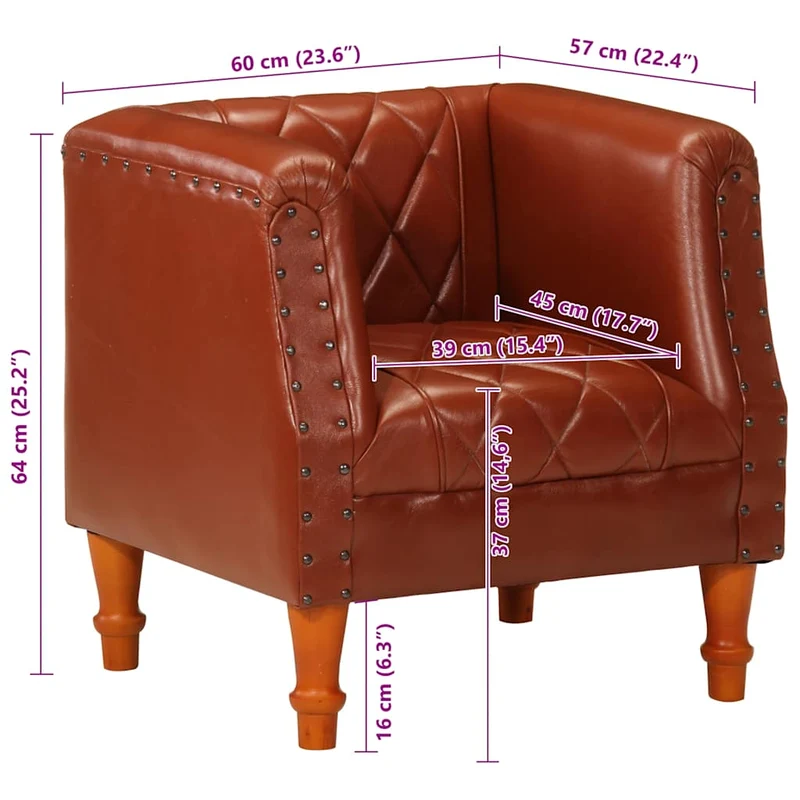 Fauteuil lounge assise confortable design moderne marron cuir véritable de chèvre DEC026460