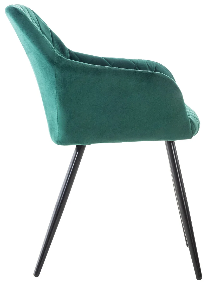 Chaise de salle à manger design retro coutures décoratives en losanges assise en tissu vert 10_0002106
