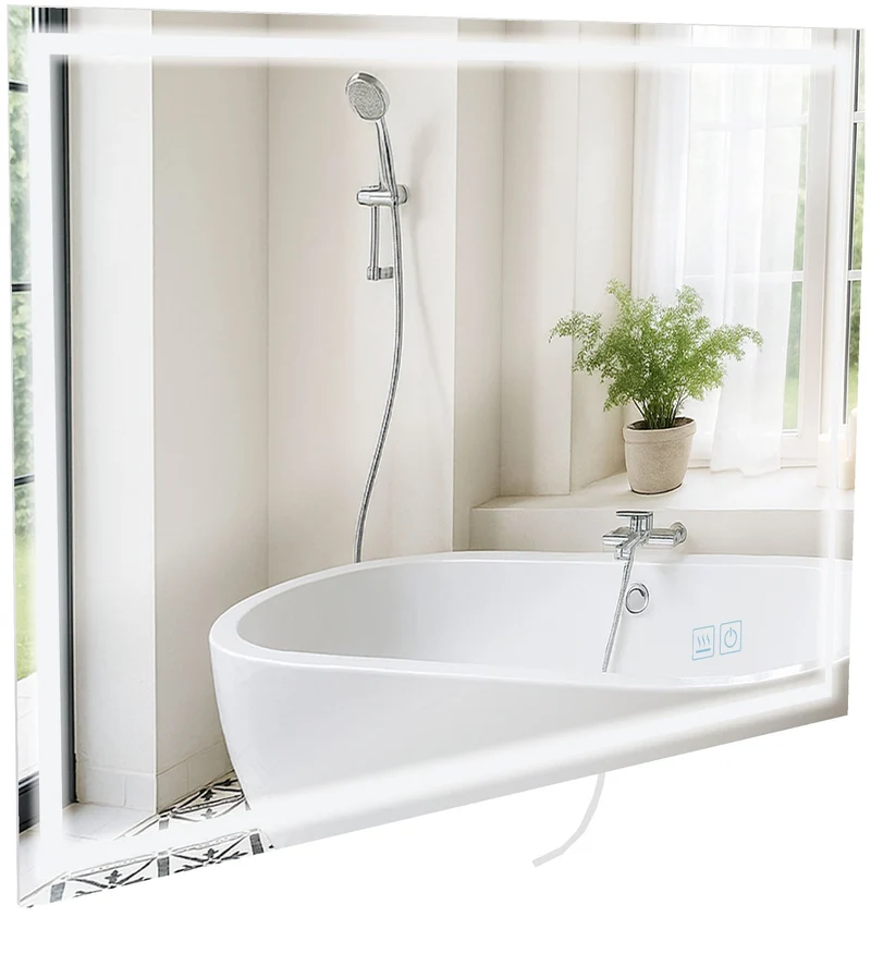 Miroir de salle de bain rectangulaire intensité lumineuse réglable 70x100 avec Bluetooth cadre métal clair 10_0009088