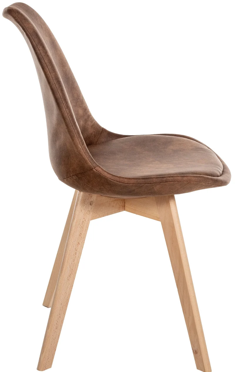 Chaise de salle à manger x1 design scandinave en plastique et PVC marron et pieds en bois clair 10_0002296