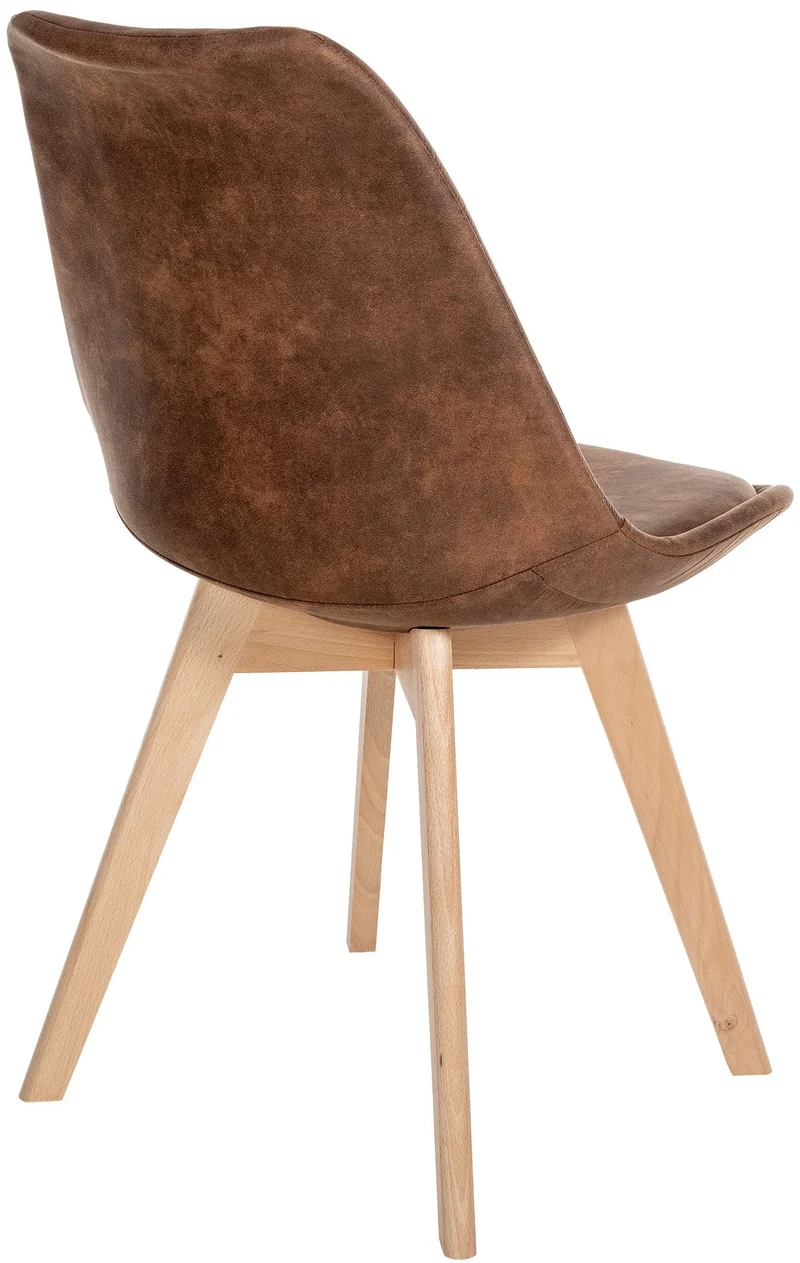 Chaise de salle à manger x1 design scandinave en plastique et PVC marron et pieds en bois clair 10_0002296