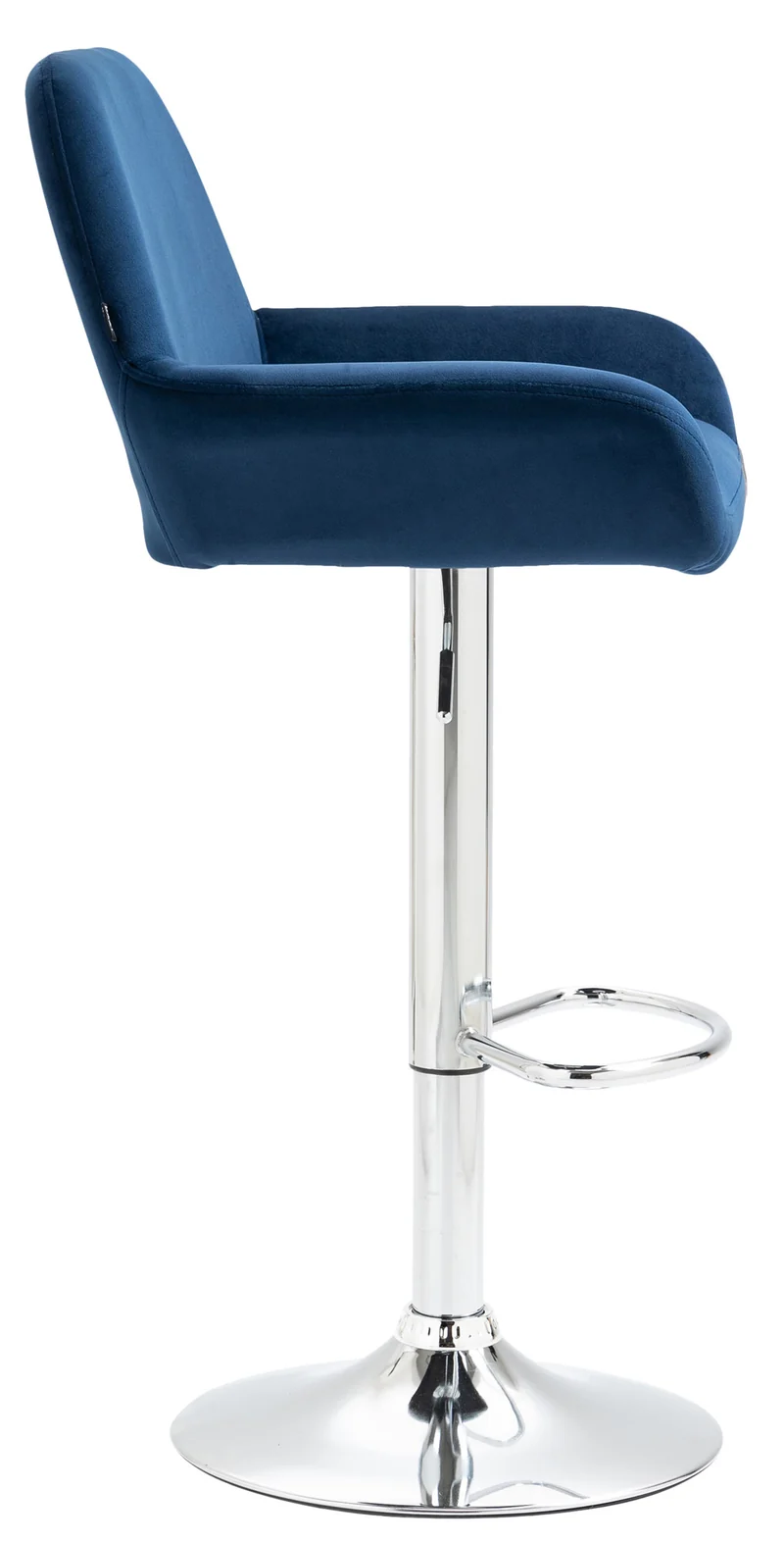 Tabouret de bar x1 en velours rembourré bleu base trompette métal chromée TDB10426