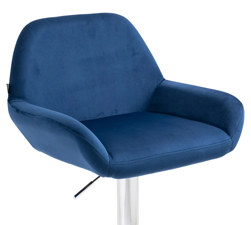 Tabouret de bar x1 en velours rembourré bleu base trompette métal chromée TDB10426