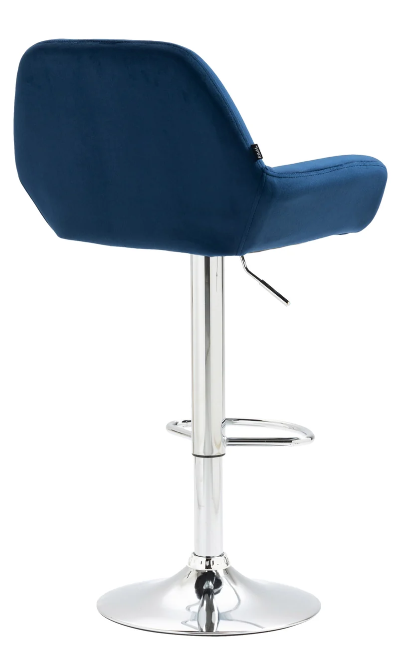 Tabouret de bar x1 en velours rembourré bleu base trompette métal chromée TDB10426