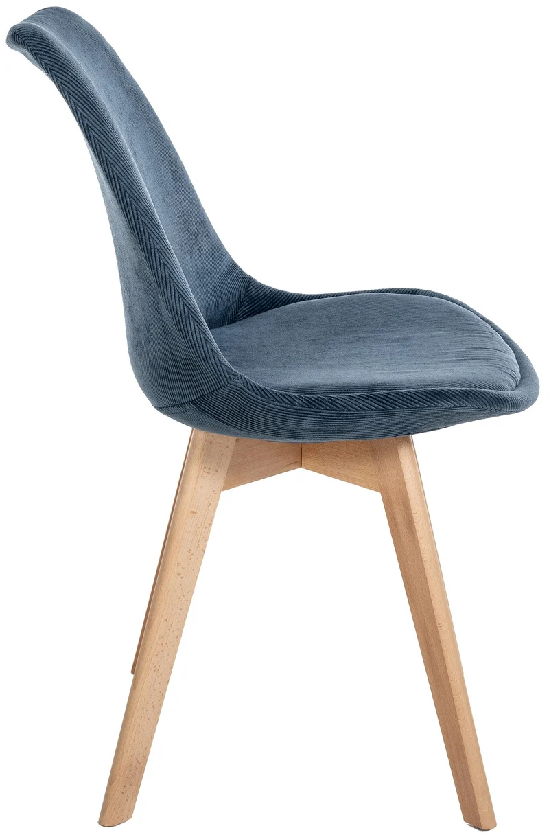 Chaise de salle à manger x1 design scandinave en velours côtelé bleu et pieds en bois clair 10_0002279