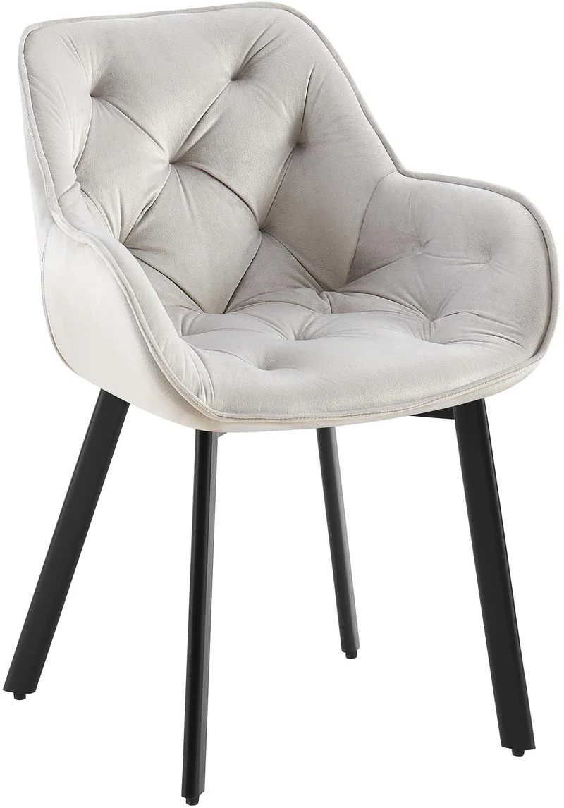 Chaise de salle à manger x1 assise pivotante en velours gris clair motif matelassé cadre métal 10_0007376