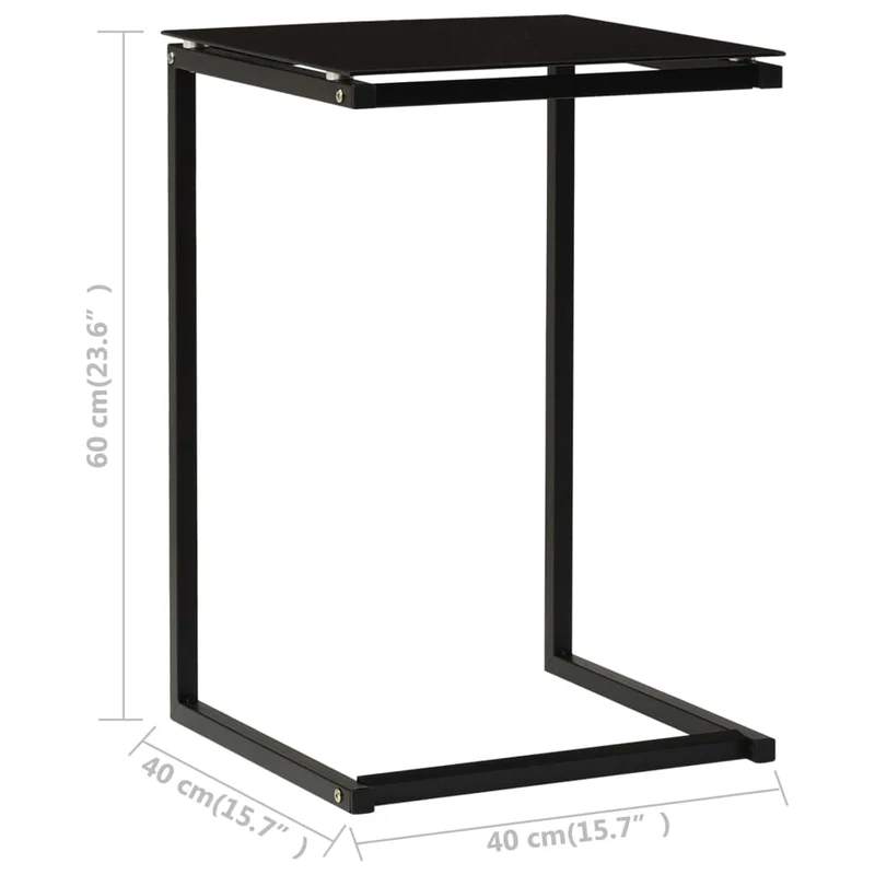 Table d'appoint bout de canapé 40 x 40 x 60 cm verre trempé noir et acier DEC032485