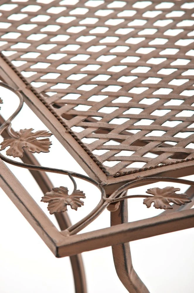 Table de jardin terrasse balcon design rustique en fer forgé marron vieilli 10_0003814