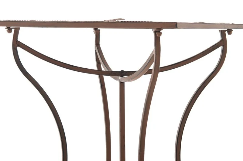 Table de jardin terrasse balcon design rustique en fer forgé marron vieilli 10_0003814