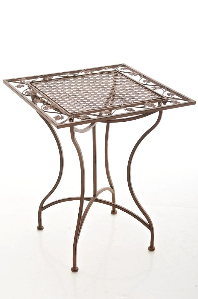Table de jardin terrasse balcon design rustique en fer forgé marron vieilli 10_0003814