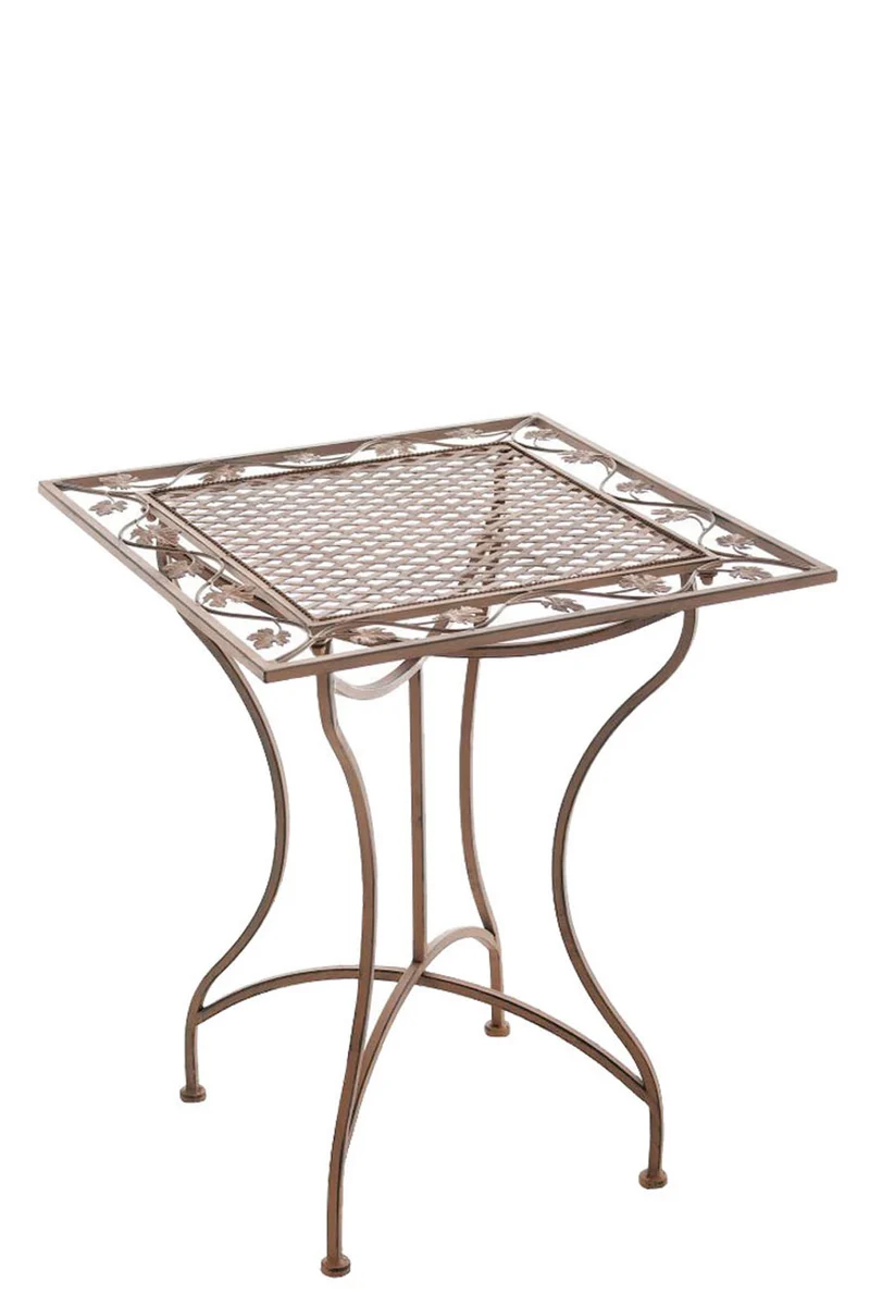 Table de jardin terrasse balcon design rustique en fer forgé marron vieilli 10_0003814
