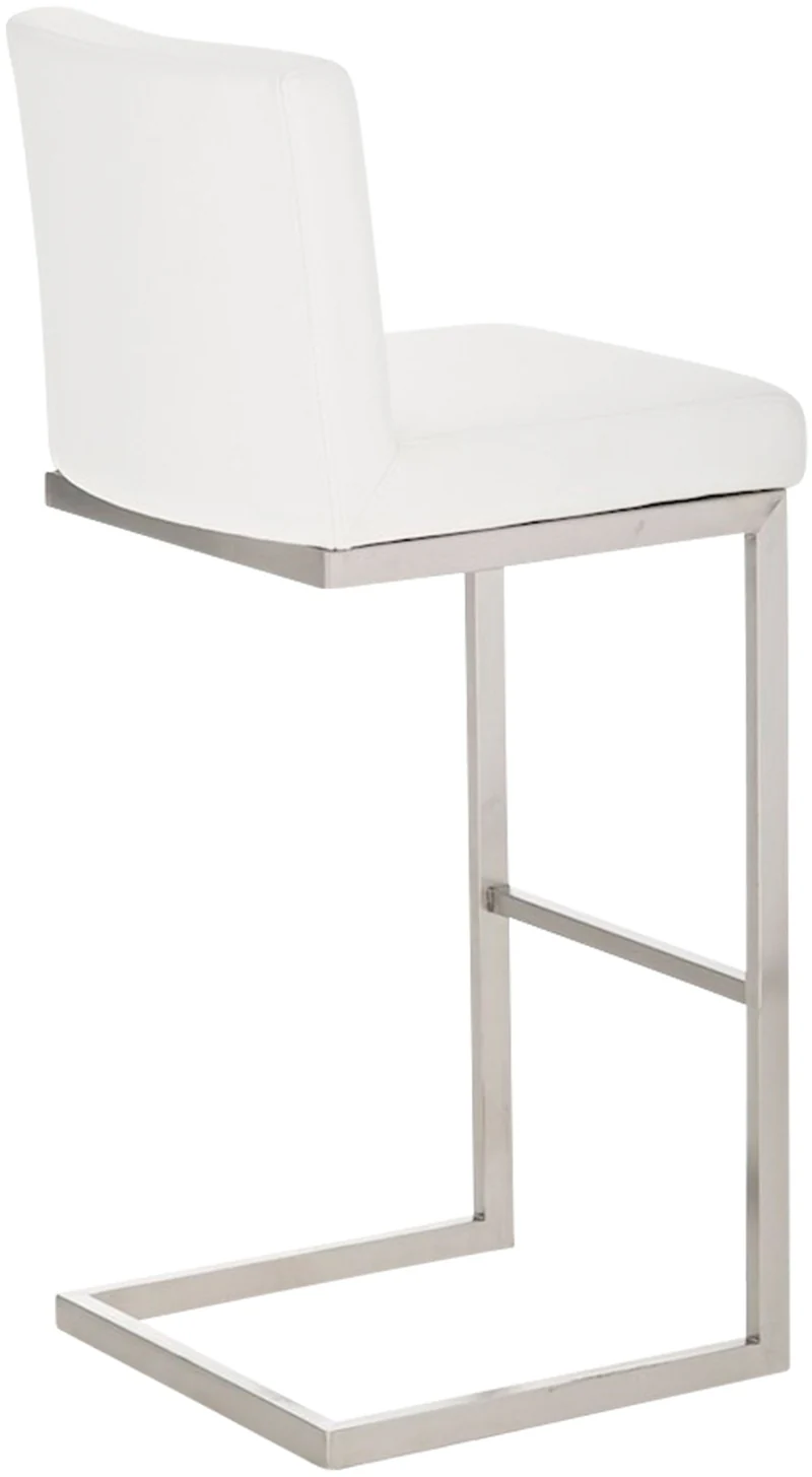 Tabouret de bar x1 design moderne support en acier inoxydable assise en PVC blanc 10_0005318