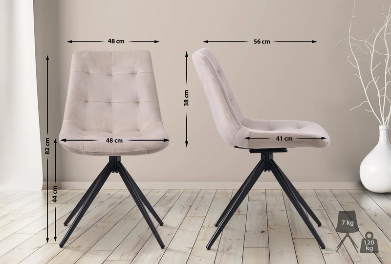 Chaise contemporaine pivotante avec pieds croisés en métal noir et assise en velours crème 10_0007482