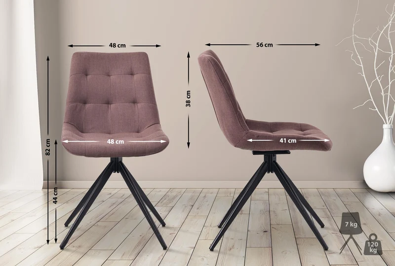 Chaise contemporaine pivotante avec pieds croisés en métal noir et assise en tissu marron 10_0007362