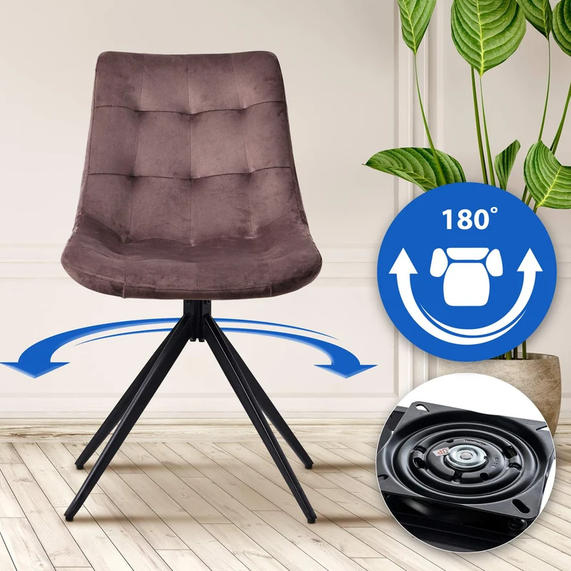 Chaise contemporaine pivotante avec pieds croisés en métal noir et assise en velours marron 10_0007256
