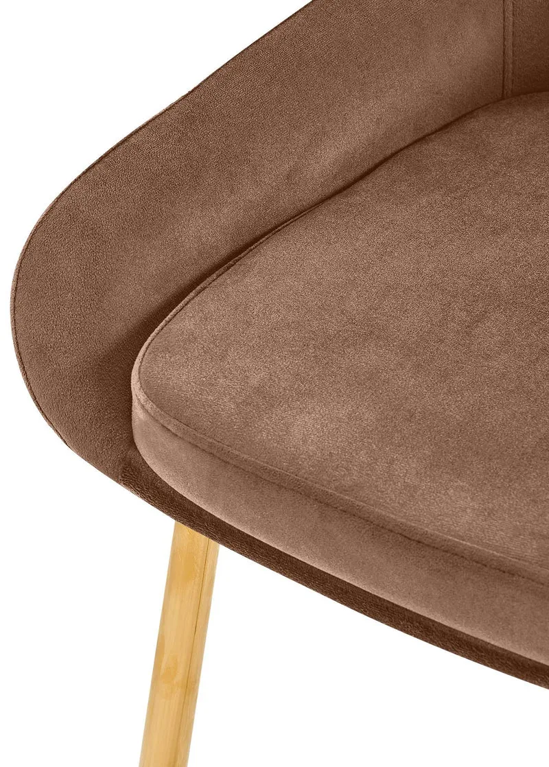 Chaise de salle à manger x1 élégance confort design moderne en velours marron structure métallique doré 10_0007392