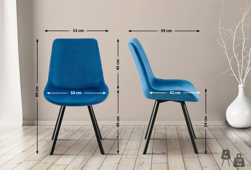 Chaise de salle à manger x1 pivotant à 360 degrés en velours bleu cadre en métal noir 10_0007364