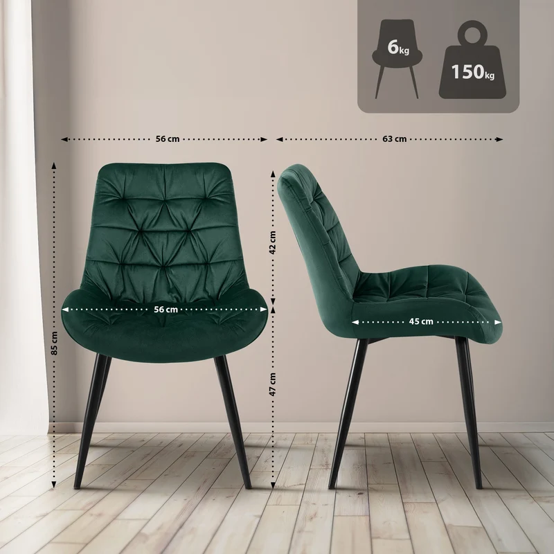 Chaise de salle à manger x1 en velours vert cadre en métal noir confort & élégance intemporelle 10_0007228