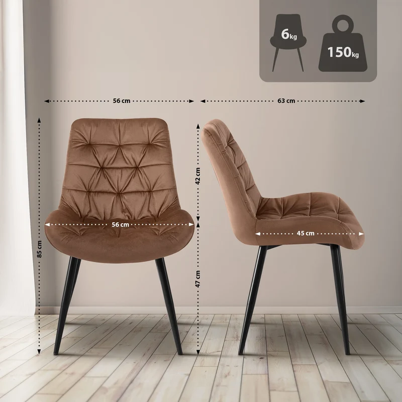 Chaise de salle à manger x1 en velours marron cadre en métal noir confort & élégance intemporelle 10_0007225
