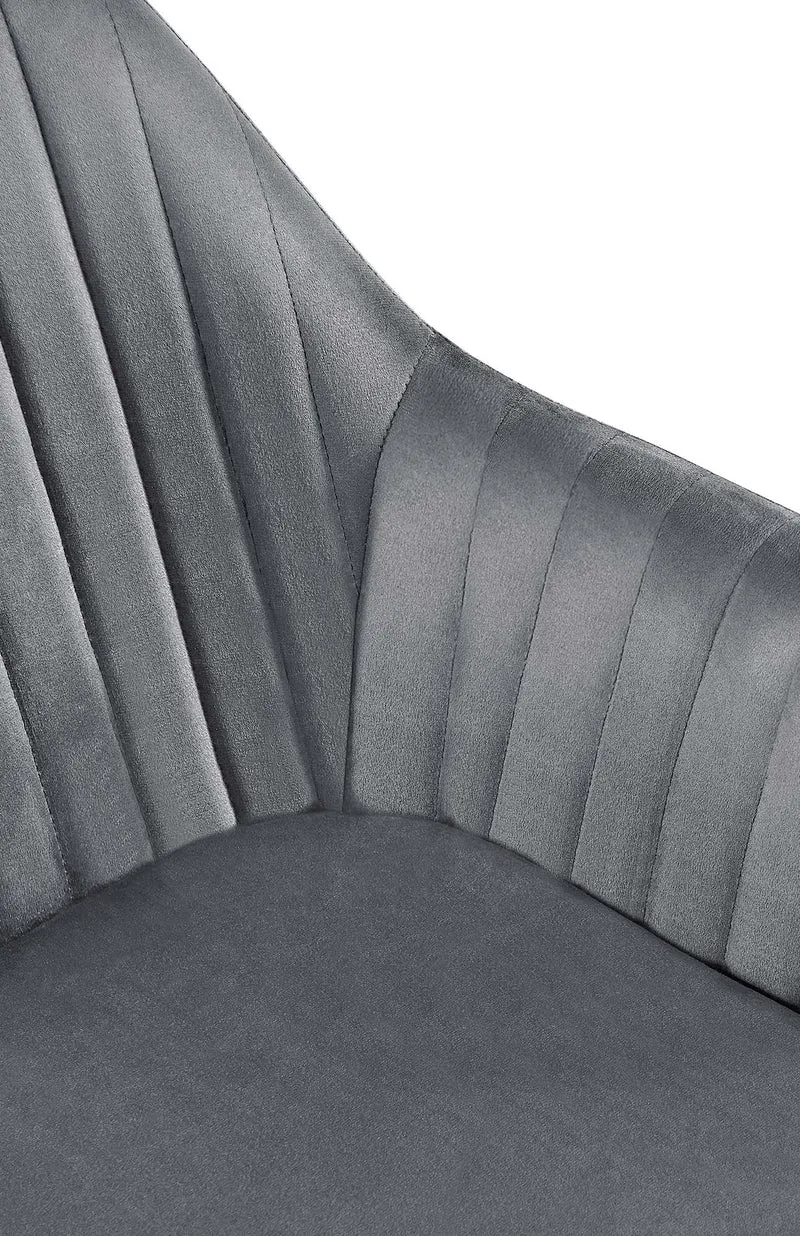 Fauteuil en velours gris foncé à piétement étoile en métal noir – Chaise confortable style contemporain 10_0007240