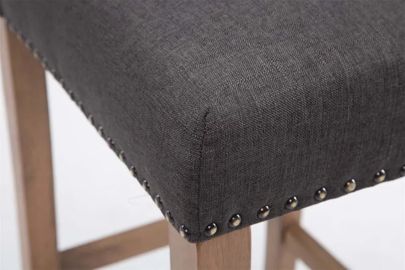 Tabouret de bar chaise haute avec dossier capitonné tissu gris foncé et pieds en bois clair 10_0000075