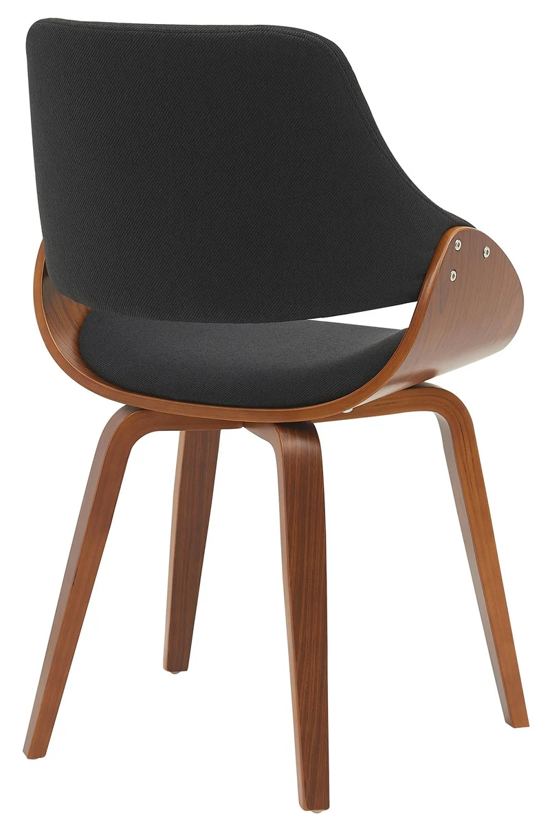 Chaise de salle à manger x1 design scandinave en bois courbé couleur noyer et tissu noir 10_0007437