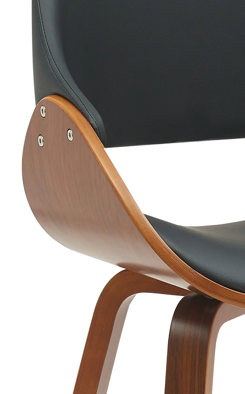 Chaise de salle à manger x1 design scandinave en bois courbé couleur noyer et PVC noir 10_0007264