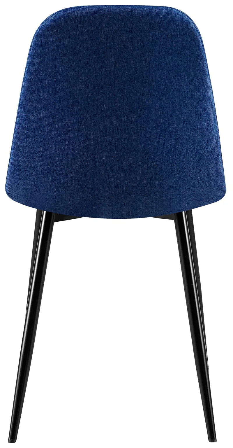 Chaise de salle à manger x1 coutures décoratives losanges assise en tissu bleu pieds métal noir mat 10_0007275