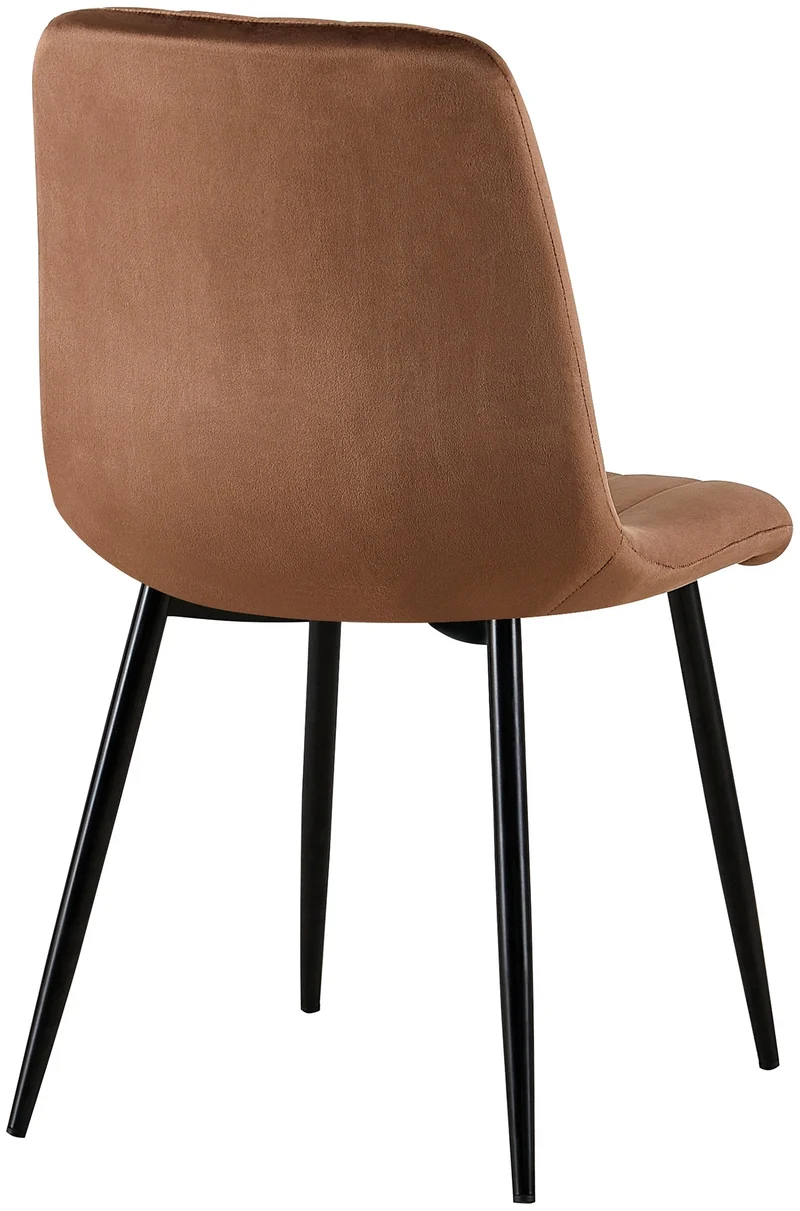 Chaise de salle à manger x1 coutures décoratives verticales assise en velours marron pieds en métal noir 10_0007284