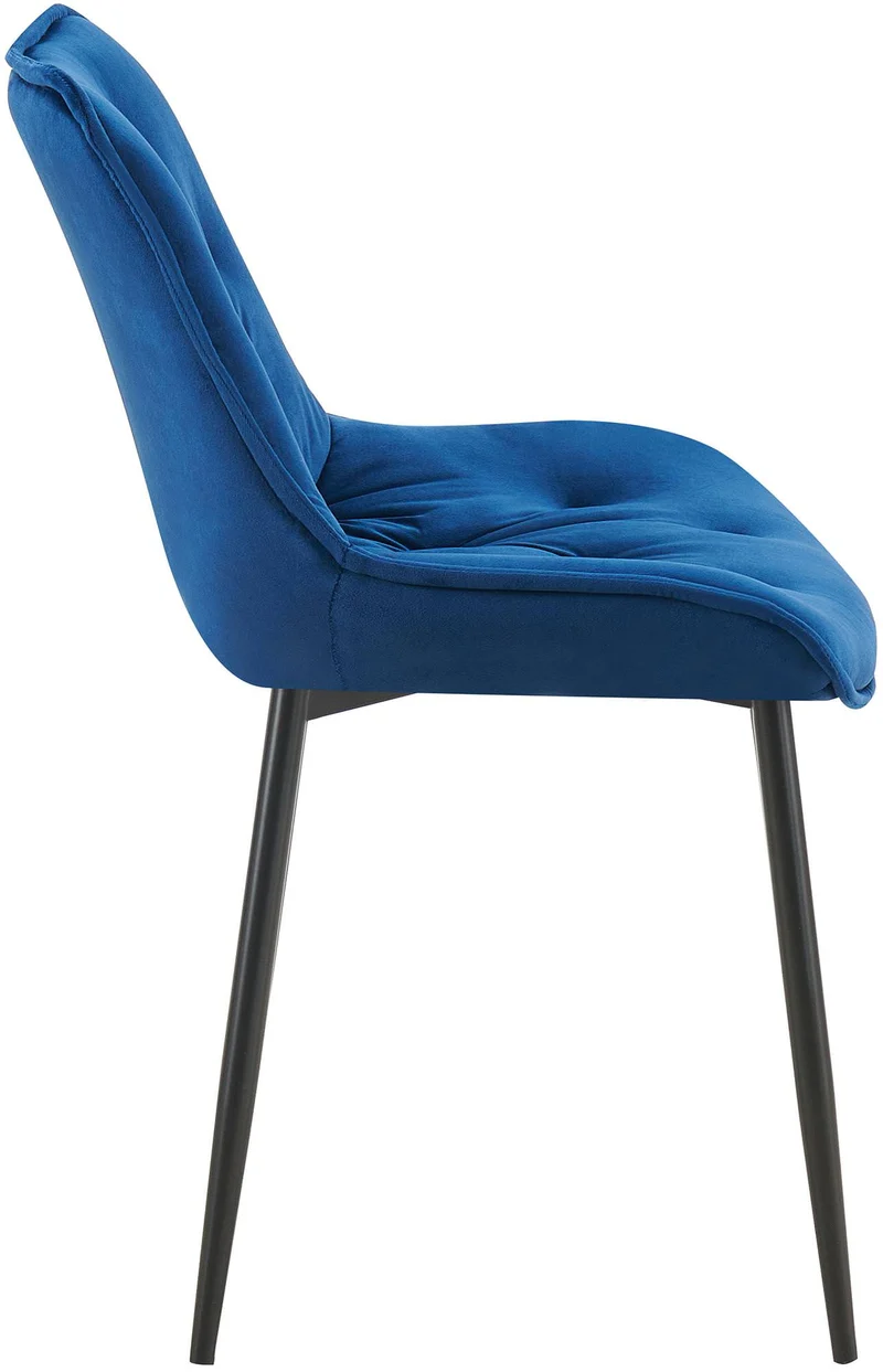 Chaise de salle à manger x1 assise et dossier capitonné en velours bleu et métal noir 10_0007234