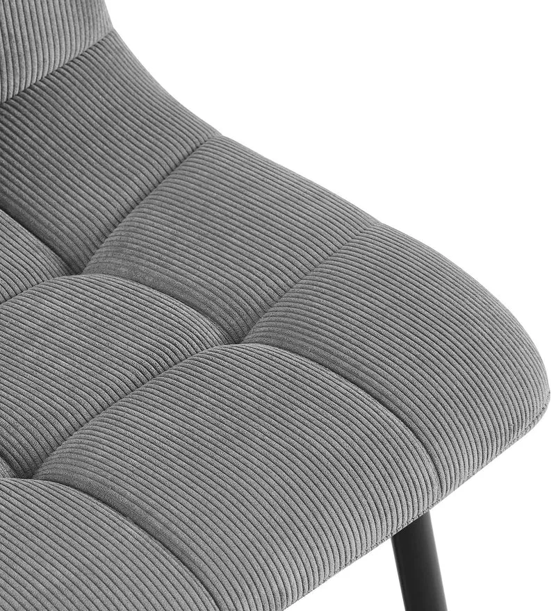 Chaise de salle à manger x1 coutures décoratives carrées en velours côtelé gris et métal noir 10_0007258