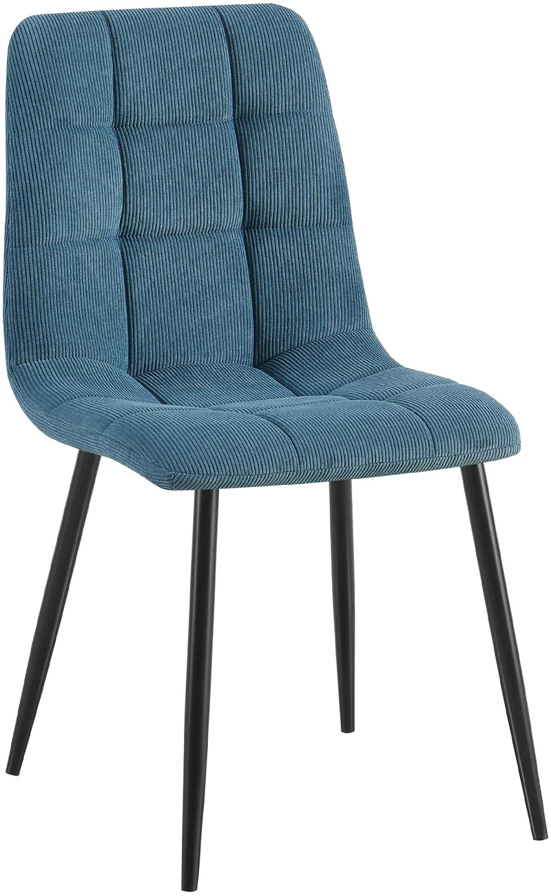 Chaise de salle à manger x1 avec coutures décoratives carrées en velours côtelé bleu cadre métal 10_0007472